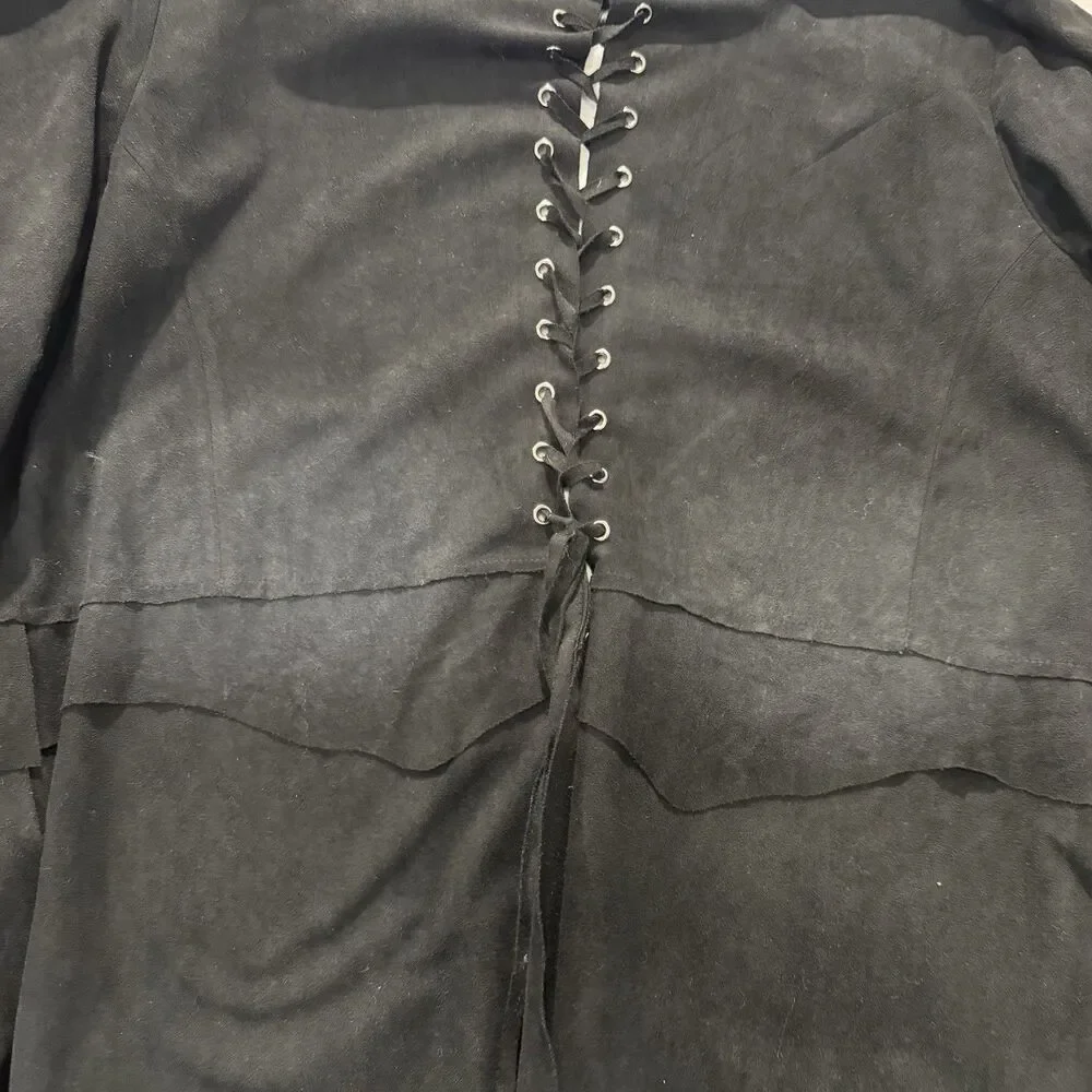 Goth Witchy Faux Suede Lace Up Corset Back Handkerchief Hem Jacket 1X